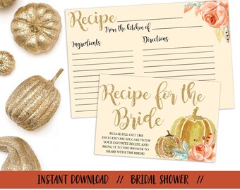 Fall in Love Recipe Card, Fall Bridal Shower Recipe Card, Fall in Love Insert, Fall theme Bridal Shower Recipe, Fall in Love Bridal Shower