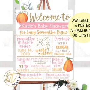 Pumpkin Baby Shower Sign, Baby Girl Pumpkin Sign, Fall Baby Shower Poster, Pink Gold Pumpkin Baby Shower Welcome Sign, Pumpkin Welcome Sign