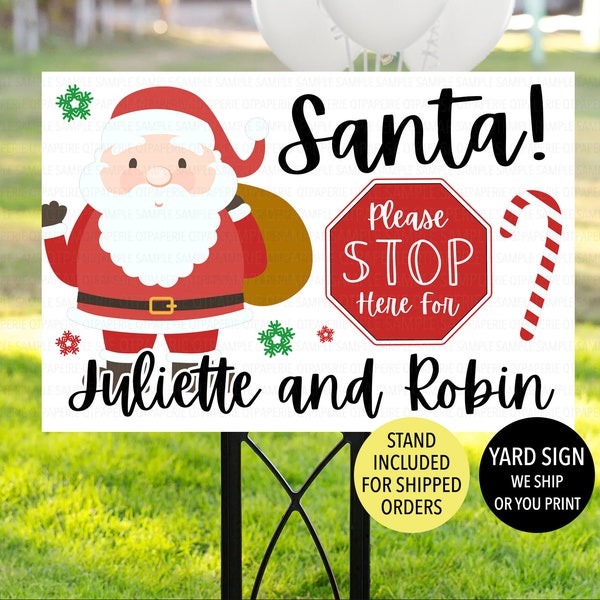 Santa Please Stop Here Yard Sign, Christmas Lawn Sign, Personalized Santa Stop Here Sign, Santa Outdoor Sign, Personalized Christmas Decor