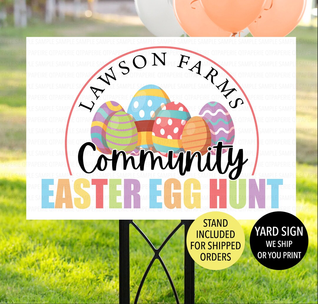 Easter Egg Hunt Sign, Neighborhood Egg Hunt Yard Sign, Printed Yard