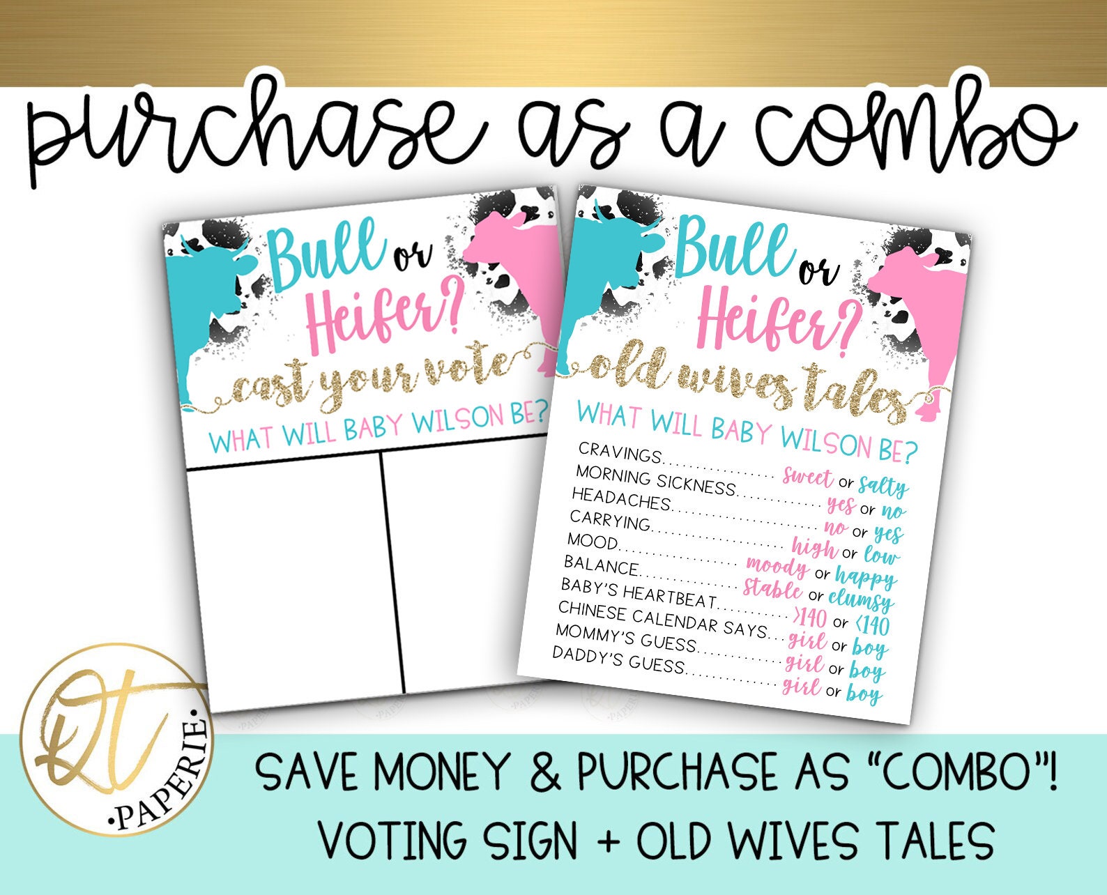 Cow Gender Reveal Vote Sign, Bull or Heifer Voting Poster, Bull or ...