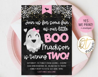 Little Boo Turning Two Halloween Birthday Invitation, Boo Ghost Invitation, Spooky 2nd Birthday Party Invitation, Cute Ghost Birthday Invite
