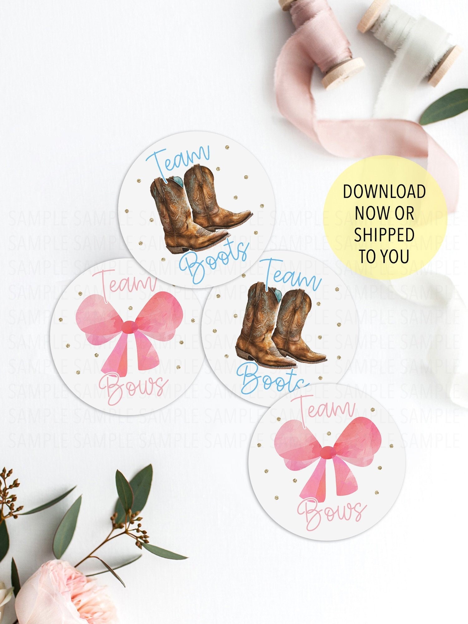 Boots or Bows Gender Reveal Sticker, Cowboy Gender Reveal Decor, Girl Team Bow, Team Boots, Boots or Bows Voting Sticker, Gender Vote