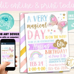 Butterfly Invitation Template, Butterfly Birthday Invitation, Butterfly Party Invitation, Corjl Butterfly Invite, Butterfly Instant Download