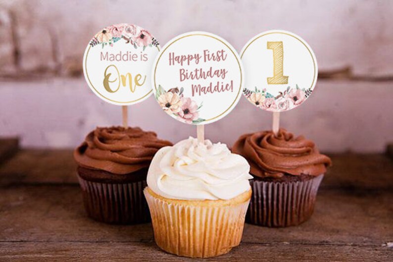 First Birthday Cupcake Toppers 1st Birthday Cupcake Toppers Etsy