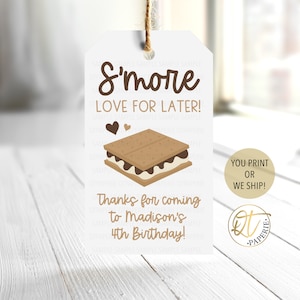 Smores Birthday Tag, Smores Thank You Tag, Smore Love for Later Tag, Smore Party Favor Tag, Smores Birthday Favor, Smores Gift Tag, Printed