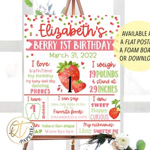 Strawberry Birthday Sign, Berry 1st Birthday, Strawberry Birthday Decor, Strawberry Poster, Strawberry Milestone Poster, Berry Sweet