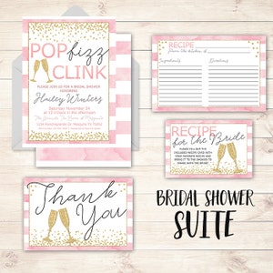 Bridal Shower Suite, Pop Fizz Clink Bridal Shower Invitation, Pink Gold Bridal Shower, Brunch and Bubbly Bridal Shower Suite