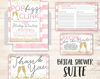 Bridal Shower Suite, Pop Fizz Clink Bridal Shower Invitation, Pink Gold Bridal Shower, Brunch and Bubbly Bridal Shower Suite