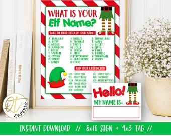 Elf Name Game, Elf Name Tag Game, Elf Name Printable, Christmas Party Game, Christmas Game Printable, Elf Party Sign, Ugly Sweater Game