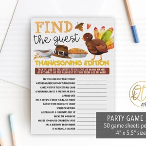 Find the Guest Thanksgiving Game, Thanksgiving Family Game, Fun Friendsgiving Party Game, Kid Thanksgiving Game, Thanksgiving Printable