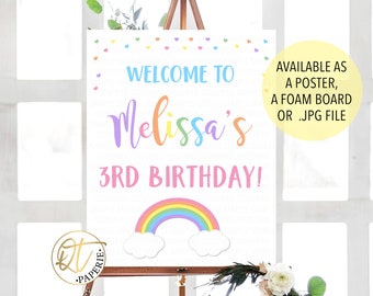 Pastel Rainbow Welcome Sign, Rainbow First Birthday Sign, Rainbow Party, Rainbow Hearts Sign, Rainbow Birthday Decoration, Rainbow Poster