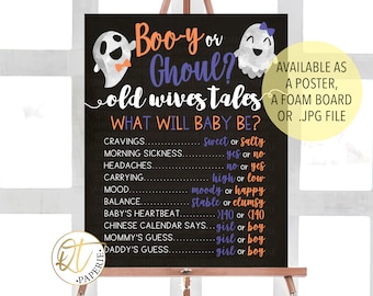 Halloween Old Wives Tales Poster, Halloween Gender Reveal Sign, Ghost Old Wives Tale Sign, Booy or Ghoul, Halloween Gender Reveal Decoration