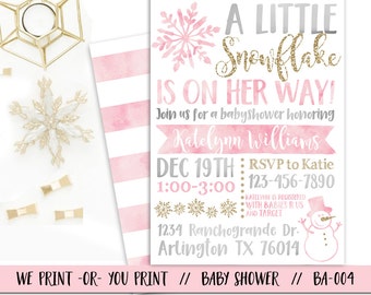 Snowflake Baby Shower Invitation, Winter Baby Shower Invitation, Winter Wonderland Baby Shower Invitation, Girl Snowflake Baby Shower