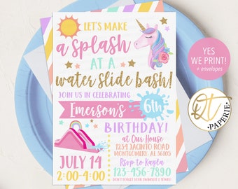 Unicorn Water Slide Invitation, Unicorn Slip & Slide Invitation, Water Slide Unicorn Birthday, Waterslide Party, Water Slide Invite