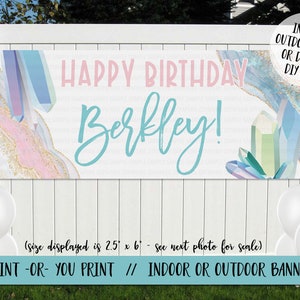 Geode Birthday Banner, Geode Banner, Geode Birthday Decoration, Crystal Birthday, Printed Vinyl Banner, She&#39;s a Gem, Gemstone Birthday Decor