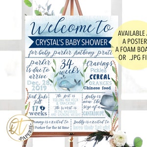 Whale Baby Shower Sign, Nautical Baby Shower Board, Under the Sea Baby Shower Poster, Blue Sea Baby Shower Welcome Sign, Whale Welcome Sign