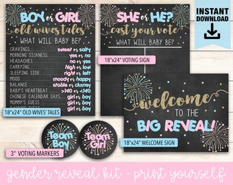 Firework Gender Reveal Printable, Firework Old Wives Tales, New Years Reveal, July Gender, Firework Vote Sticker, Firework Welcome Sign