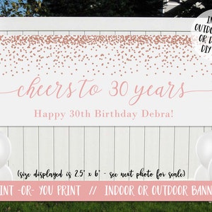 Cheers to 30 Years Banner, 30th Birthday Vinyl Banner, Rose Gold Birthday Backdrop, Glittery 30th Birthday Banner, 30th Birthday Decoration