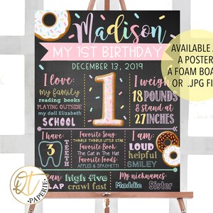 Donut First Birthday Chalkboard Sign, Donut 1st Birthday Poster, Donut First Birthday Sign, Donut Birthday, Doughnut Sign, Donut Party Sign