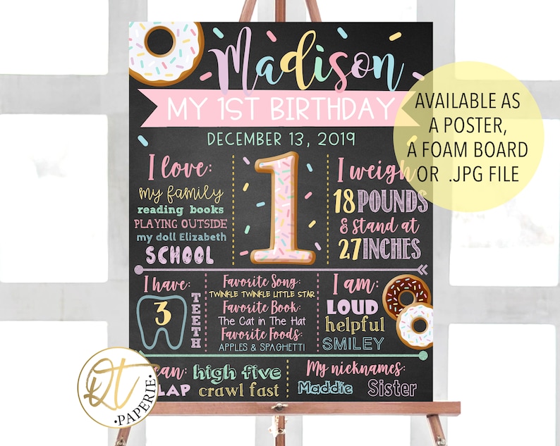 Donut First Birthday Poster Donut 1st Birthday Sign Doughnut Birthday Donut First Birthday Sign Donut Birthday Printable Donut Grow Up