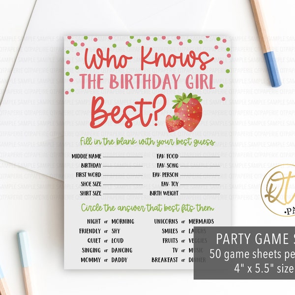 Strawberry Birthday Game, Berry First Party Game, Who Knows the Birthday Girl Best Game, Berry 1st Birthday Game, Printed Birthday Game
