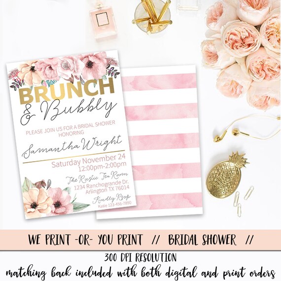 Brunch and Bubbly Bridal Shower Invitation, Chic Brunch and Bubbly Invitation, Bridal Brunch Invitation, Bridal Shower Brunch, Pink Gold