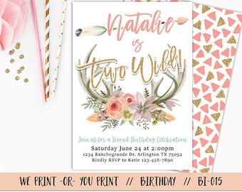 Two Wild Invitation, Two Wild Birthday Invitation, Two Wild Invite, Boho Invitation, Boho Birthday Invitation, 2nd Birthday Invitation