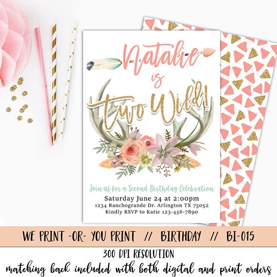 Two Wild Invitation, Two Wild Birthday Invitation, Two Wild Invite, Boho Invitation, Boho Birthday Invitation, 2nd Birthday Invitation