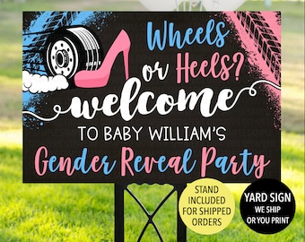 Wheels or Heels Gender Reveal Welcome Sign, Wheel Heel Reveal Yard Sign, Heels Wheels Gender Reveal Decoration, Racing Car Gender Reveal