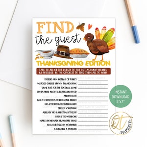 Find the Guest Thanksgiving Game, Thanksgiving Family Game, Fun Friendsgiving Party Game, Kid Thanksgiving Game, Thanksgiving Printable