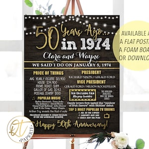 50th Anniversary Sign, 50th Birthday Sign, 50 Years Ago, 1974 Anniversary Poster, Birthday Poster, 50th Anniversary Gift, 50th Birthday Gift