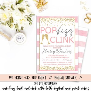 Pop Fizz Clink Bridal Shower Invitation, Bridal Shower Brunch Invitation, Pop Fizz Clink Invitation, Bridal Shower Invitation, Pink Gold