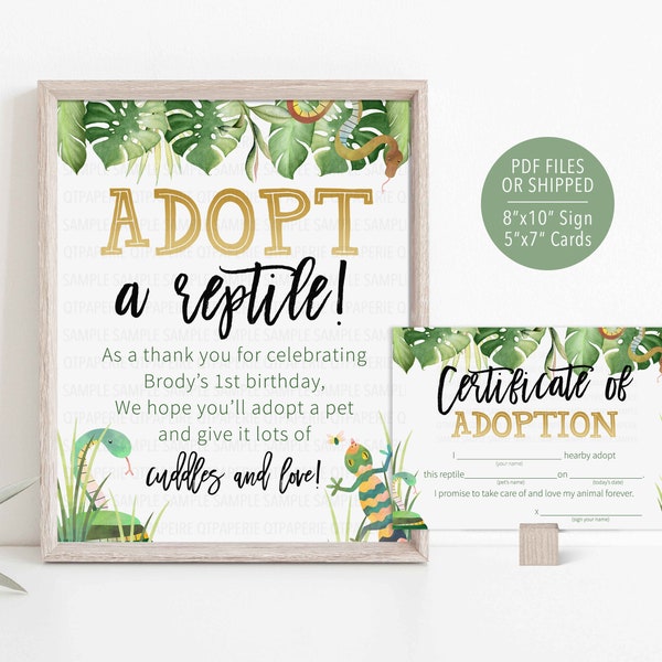 Adopt a Reptile Sign, Reptile Adoption Certificate, Reptile Birthday, Reptile Animal Adoption, Reptile Birthday Decor, Snake Birthday