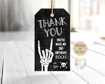 Etiqueta de agradecimiento de Bad Two the Bone, etiqueta de agradecimiento de cumpleaños de Rock On, etiqueta de cumpleaños de Rock, etiqueta de regalo de fiesta impresa, decoración de fiesta de cumpleaños de Bad 2 The Bone