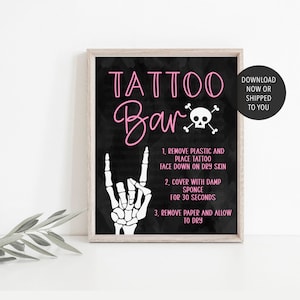 Girl Bad TWO the Bone Tattoo Bar Sign, Skull Bones Tattoo Bar, Pink Rock On Birthday Party Sign, Bad 2 the Bone Birthday Game, Party Decor