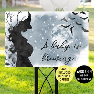 A Baby Is Brewing Sign, Spooky Baby Shower Sign, Halloween Baby Shower Welcome, Pregnant Witch Baby Shower Decoration, Spooky Gender Reveal