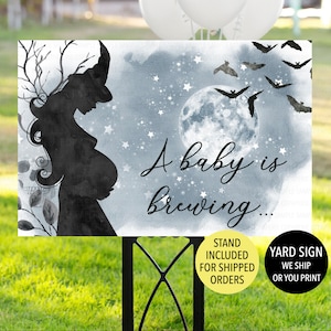 A Baby Is Brewing Sign, Spooky Baby Shower Sign, Halloween Baby Shower Welcome, Pregnant Witch Baby Shower Decoration, Spooky Gender Reveal