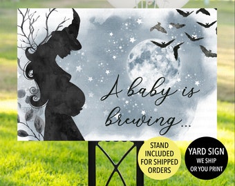 A Baby Is Brewing Sign, Spooky Baby Shower Sign, Halloween Baby Shower Welcome, Pregnant Witch Baby Shower Decoration, Spooky Gender Reveal