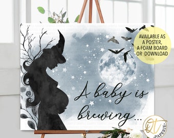 A Baby Is Brewing Sign, Spooky Baby Shower Sign, Halloween Gender Reveal Welcome, Pregnant Witch Baby Shower Decoration, Spooky Reveal