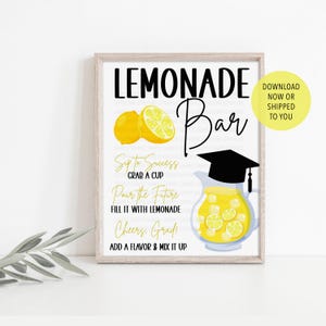 Letrero de barra de limonada para graduación / Letrero de estación de bebidas para fiesta de graduación (imprimible o con envío) / Letrero de mesa para la clase de 2024 / Decoración para graduación de último año