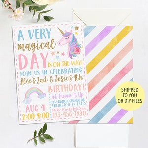 Double Unicorn Invitation, Unicorn Birthday Invitation, Sibling Unicorn Invite, Magical Birthday, Unicorn Double Birthday, Rainbow Birthday