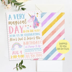 Double Unicorn Invitation, Unicorn Birthday Invitation, Sibling Unicorn Invite, Magical Birthday, Unicorn Double Birthday, Rainbow Birthday