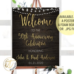 50th Anniversary Welcome Sign, Rustic Gold Anniversary Celebration Sign, Welcome Poster, 50th Birthday Poster, 50th Anniversary Gift