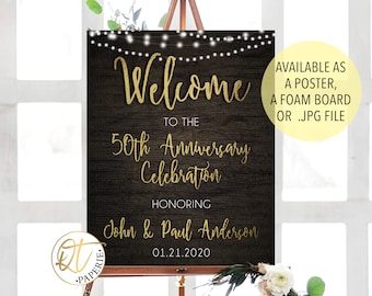 50th Anniversary Welcome Sign, Rustic Gold Anniversary Celebration Sign, Welcome Poster, 50th Birthday Poster, 50th Anniversary Gift