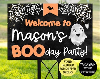 Halloween Boo-Day Party Welcome Sign, Ghost Birthday Sign, Kid Halloween Party, Happy Booday Yard Sign, Halloween Birthday Welcome