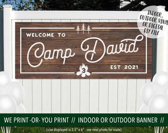 Camp Birthday Banner, Camp Welcome Banner, Camping Birthday Backdrop, Camping Birthday Party Decoration, Camp Party Decor, Campfire