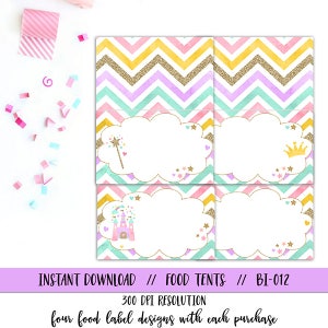 Princess Food Tent, Princess Food Label, Princess Party Food Tent, Royal Party Food Tent, Princess Birthday Food Tent, Royal Birthday