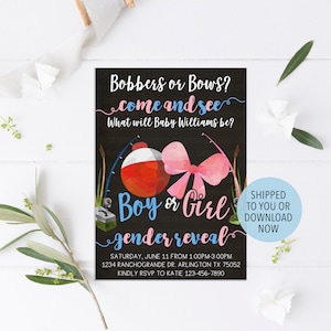 Bobbers or Bows Gender Reveal Invitation, Bobber or Bow Invitation, Fish Gender Reveal, Fishing Gender Reveal Invite, Fishing Reveal Invite