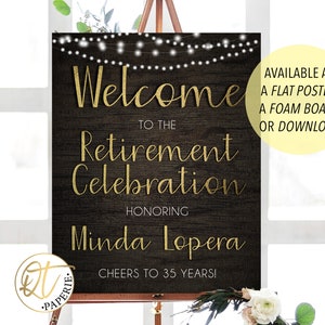 Retirement Celebration Welcome Sign, Rustic Gold Retirement Celebration Sign, Welcome Poster, Printed Retirement Sign, Cheers to Years